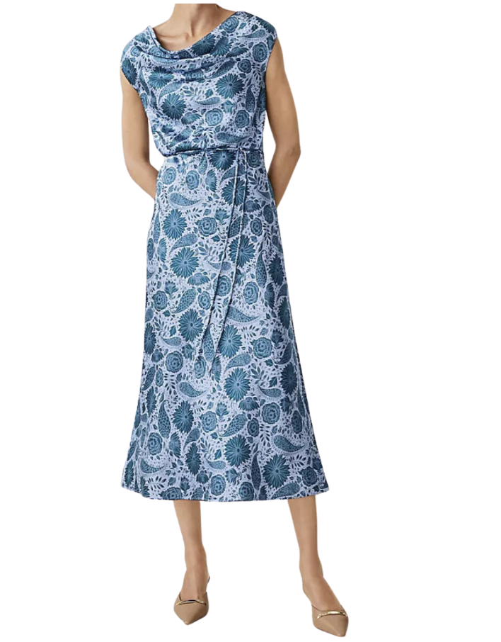 Cowl Neck Flare Midi Dress